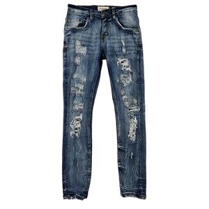 FWRD R-33705K Gashed Ripped Patched Denim Jeans Youth Boys Size 14 Streetwear